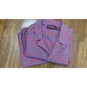 Vintage JC‎ Penney Pajamas Mens Lightweight Button Up Long Sleeve Plaid 2-Piece